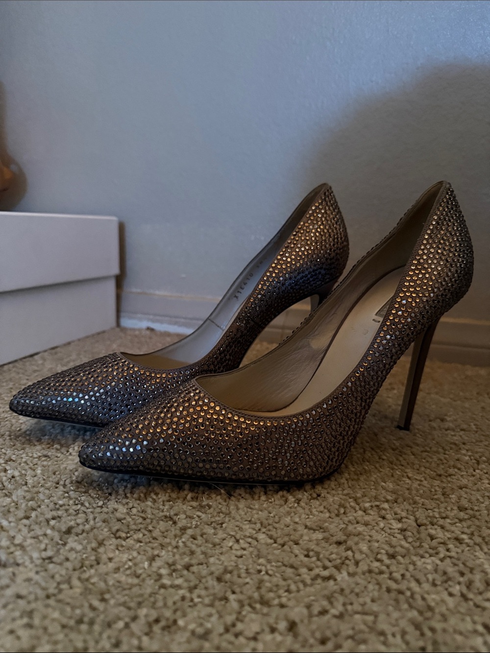Giorgio Armani Bronze Crystal-Embellished Pointed-Toe Stilettos